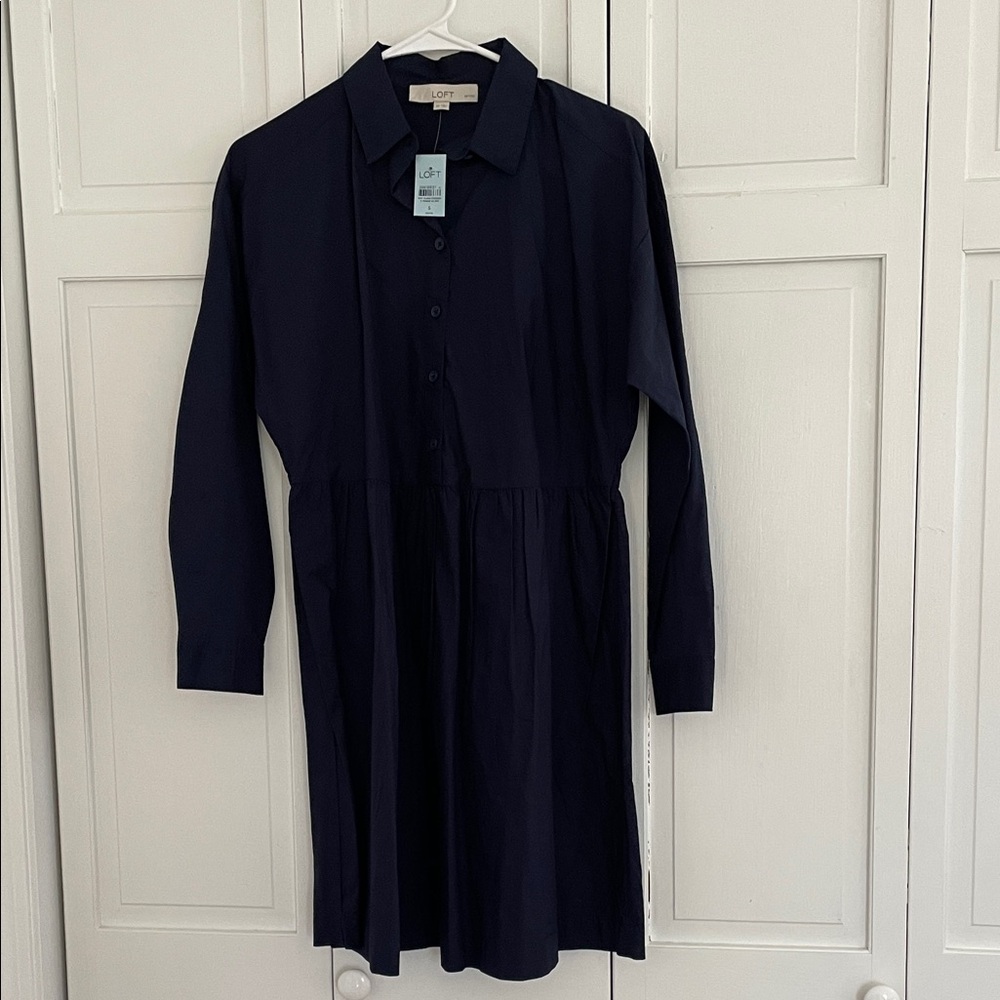 LOFT Petite Navy Blue Long-Sleeve Dress